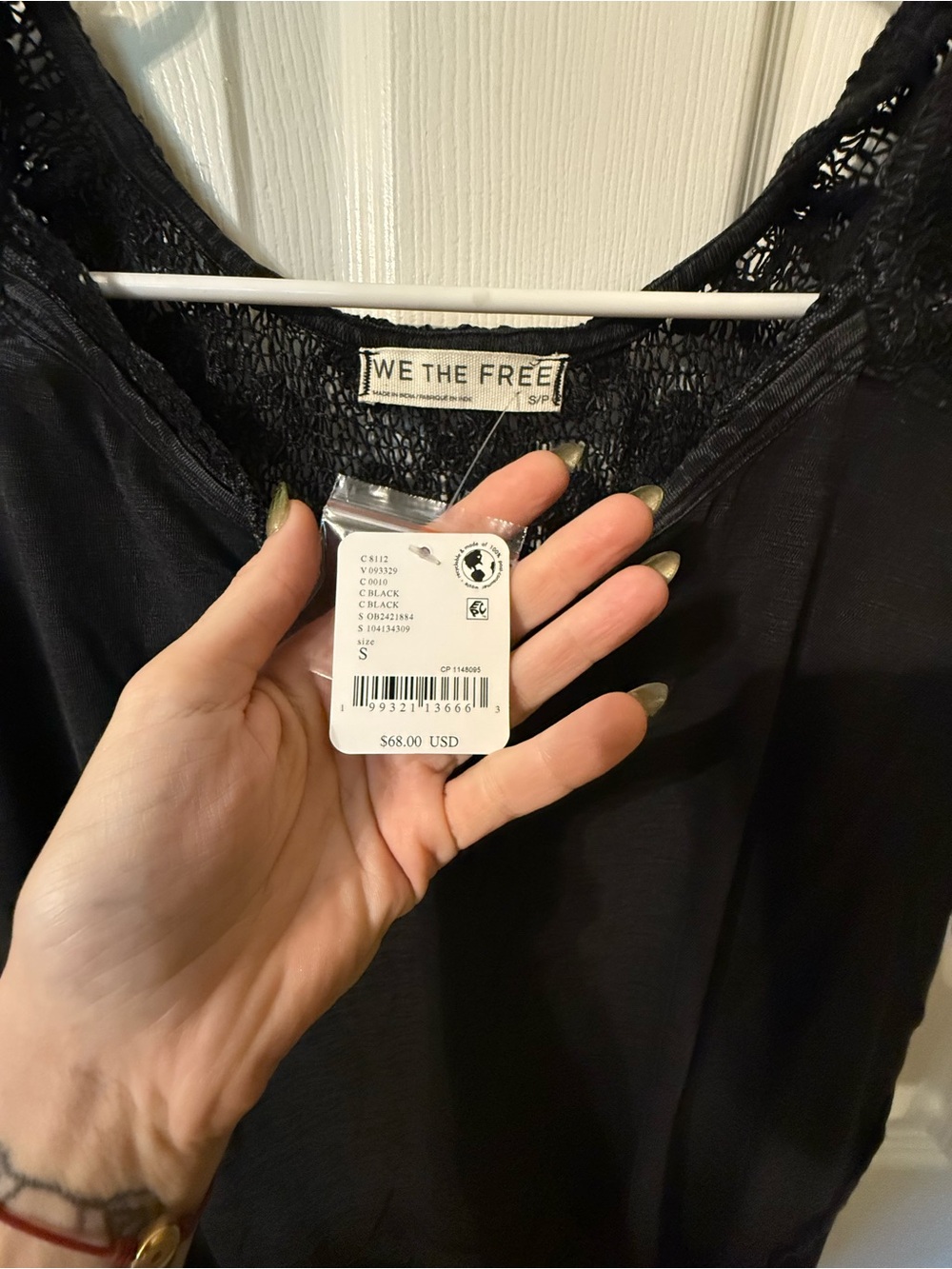 We The Free Black Lace-Shoulder Henley Short Sleeve Top - Picture 3 of 5